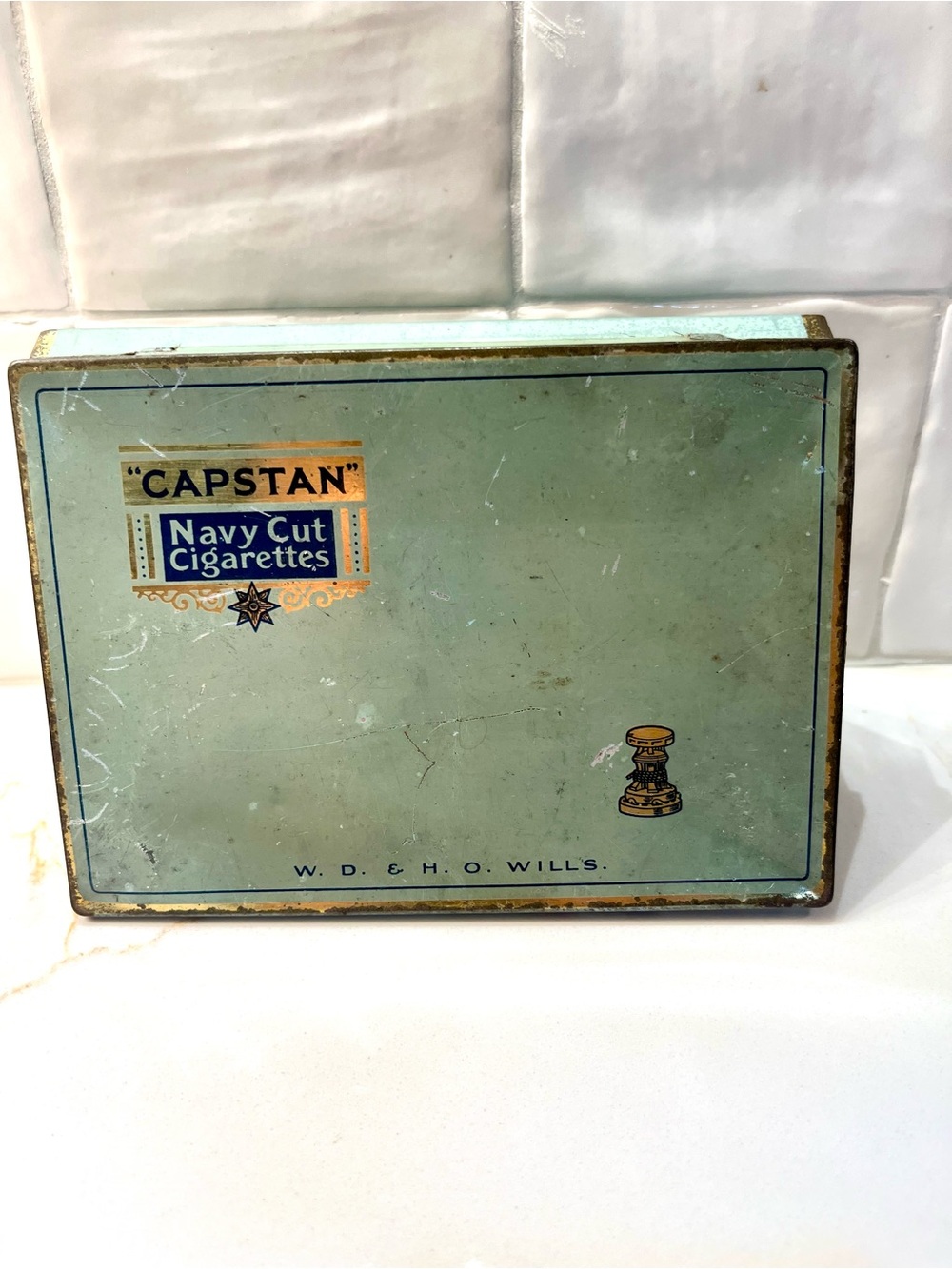 Vintage Industrial Metal Tobacco Tin Box / Hinged Storage Tray